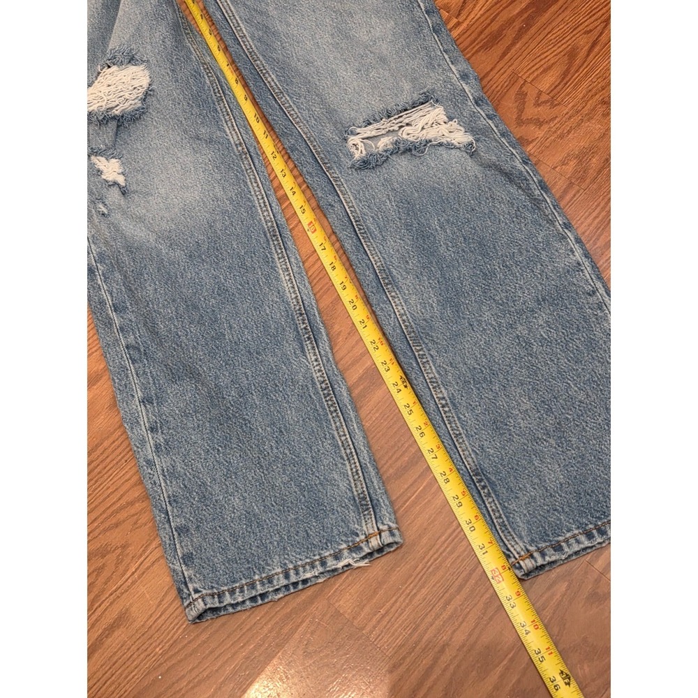Zara Womens High Waisted Wide Leg Distressed Jeans Blue Ripped Denim Size 0 - Picture 6 of 7